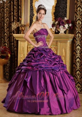Purple Quinceanera Dress Strapless Pick-ups Taffeta