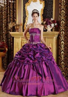 Purple Quinceanera Dress Strapless Pick-ups Taffeta