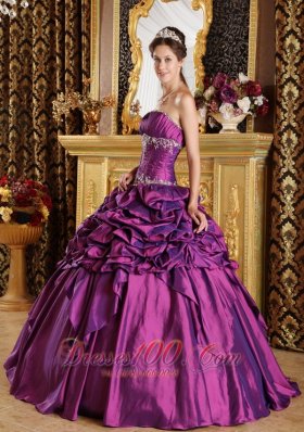 Purple Quinceanera Dress Strapless Pick-ups Taffeta