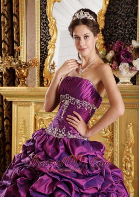 Purple Quinceanera Dress Strapless Pick-ups Taffeta