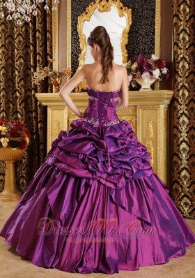 Purple Quinceanera Dress Strapless Pick-ups Taffeta