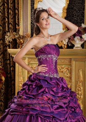 Purple Quinceanera Dress Strapless Pick-ups Taffeta