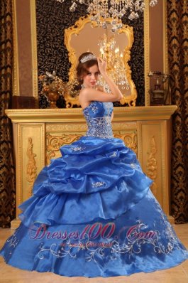 Blue Quinceanera Dress Strapless Organza Beading