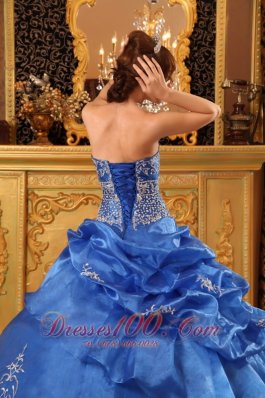 Blue Quinceanera Dress Strapless Organza Beading