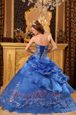 Blue Quinceanera Dress Strapless Organza Beading