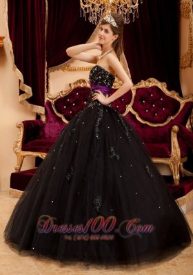 Black Quinceanera Gown Dress Sweetheart Tulle Appliques