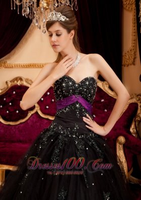 Black Quinceanera Gown Dress Sweetheart Tulle Appliques