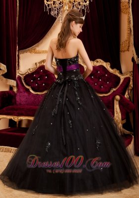 Black Quinceanera Gown Dress Sweetheart Tulle Appliques