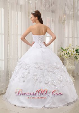 White Quinceanera Dress Sweetheart Organza Appliques