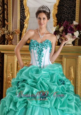 Sweetheart Organza Floral Turquoise Quinceanera Dress