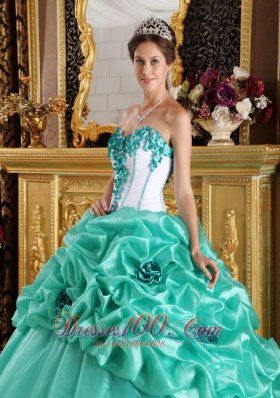 Sweetheart Organza Floral Turquoise Quinceanera Dress