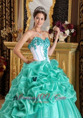 Sweetheart Organza Floral Turquoise Quinceanera Dress