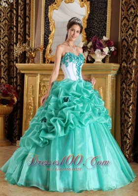 Sweetheart Organza Floral Turquoise Quinceanera Dress