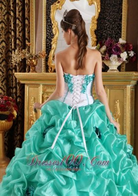 Sweetheart Organza Floral Turquoise Quinceanera Dress