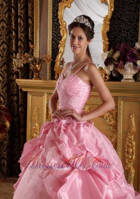 Pink Quinceanera Dress Straps Taffeta Beading Appliques