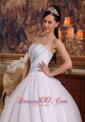 White Quinceanera Dress Ruched Strapless Organza Beading