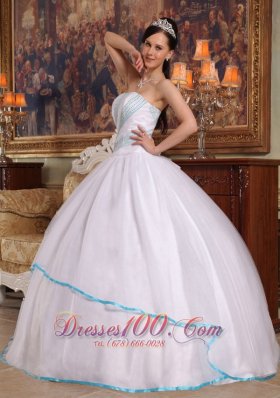 White Quinceanera Dress Ruched Strapless Organza Beading