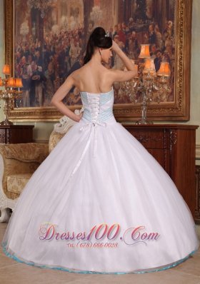 White Quinceanera Dress Ruched Strapless Organza Beading