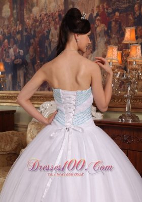 White Quinceanera Dress Ruched Strapless Organza Beading