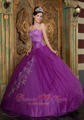 Purple Quinceanera Beaded Dress Sweetheart Appliques Tulle