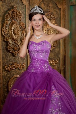 Purple Quinceanera Beaded Dress Sweetheart Appliques Tulle