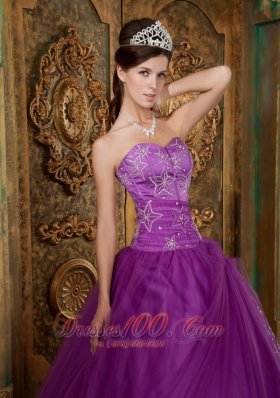 Purple Quinceanera Beaded Dress Sweetheart Appliques Tulle