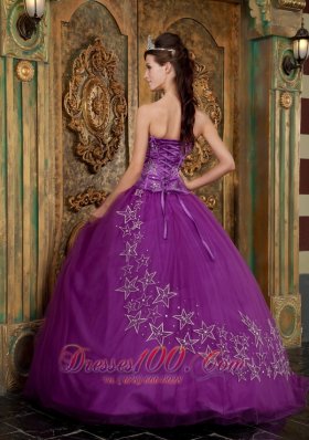 Purple Quinceanera Beaded Dress Sweetheart Appliques Tulle