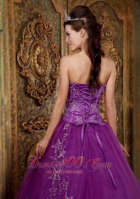 Purple Quinceanera Beaded Dress Sweetheart Appliques Tulle