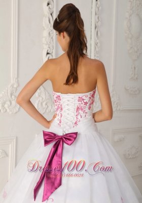 White Quinceanera Dress Strapless Satin Organza Embroidery