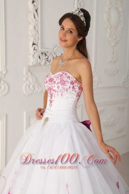 White Quinceanera Dress Strapless Satin Organza Embroidery