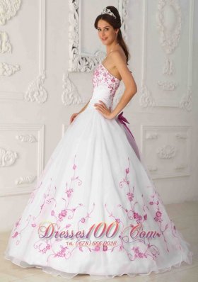 White Quinceanera Dress Strapless Satin Organza Embroidery