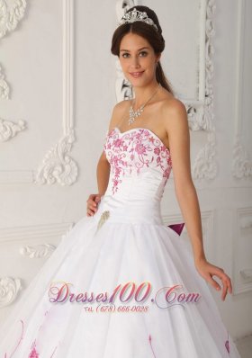 White Quinceanera Dress Strapless Satin Organza Embroidery