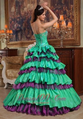 Green Quinceanera Dress Sweetheart Taffeta Organza Beading