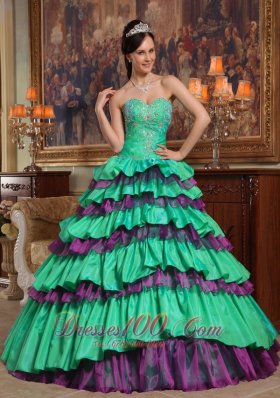 Green Quinceanera Dress Sweetheart Taffeta Organza Beading