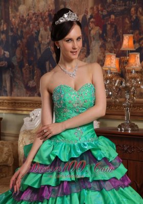 Green Quinceanera Dress Sweetheart Taffeta Organza Beading