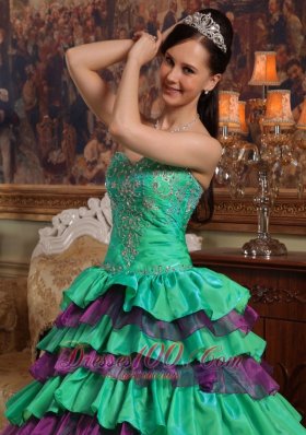 Green Quinceanera Dress Sweetheart Taffeta Organza Beading