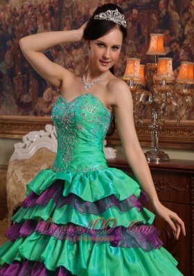 Green Quinceanera Dress Sweetheart Taffeta Organza Beading