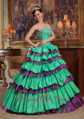 Green Quinceanera Dress Sweetheart Taffeta Organza Beading