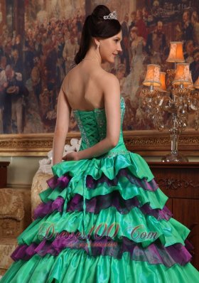 Green Quinceanera Dress Sweetheart Taffeta Organza Beading