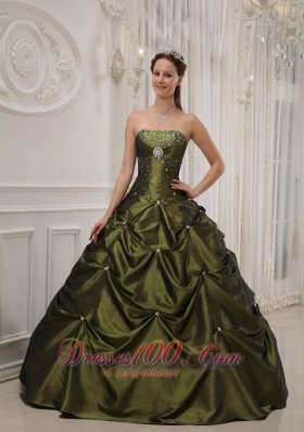 Green Quinceanera Dress Taffeta Satin Beading