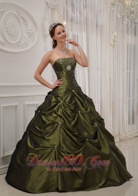 Green Quinceanera Dress Taffeta Satin Beading