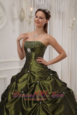 Green Quinceanera Dress Taffeta Satin Beading