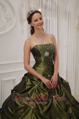 Green Quinceanera Dress Taffeta Satin Beading