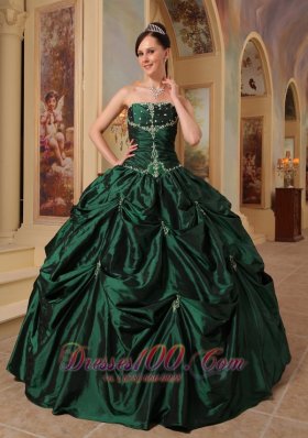 Dark Green Quinceanera Dress Strapless Beading Taffeta