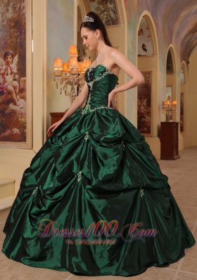 Dark Green Quinceanera Dress Strapless Beading Taffeta