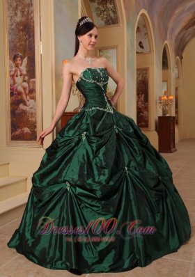 Dark Green Quinceanera Dress Strapless Beading Taffeta