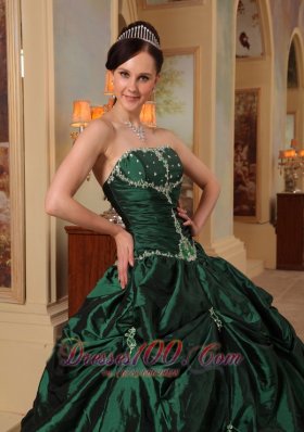 Dark Green Quinceanera Dress Strapless Beading Taffeta