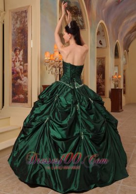 Dark Green Quinceanera Dress Strapless Beading Taffeta