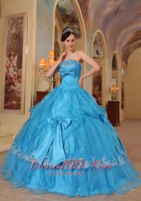 Baby Blue Quinceanera Dress Strapless Bows Sequins