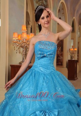 Baby Blue Quinceanera Dress Strapless Bows Sequins